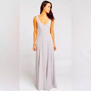 NWT Show Me Your MuMu Wedding Jenn Maxi Dress Chiffon‎ Gray Low Back V-neck XL